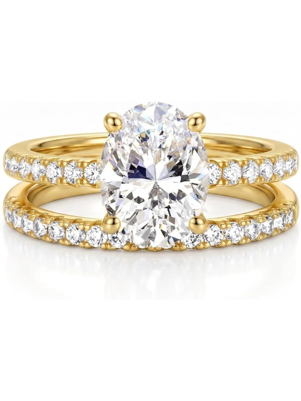2CT Oval Cut CZ Engagement Ring Set, Waterproof Gold Plated Wedding Bands, Size